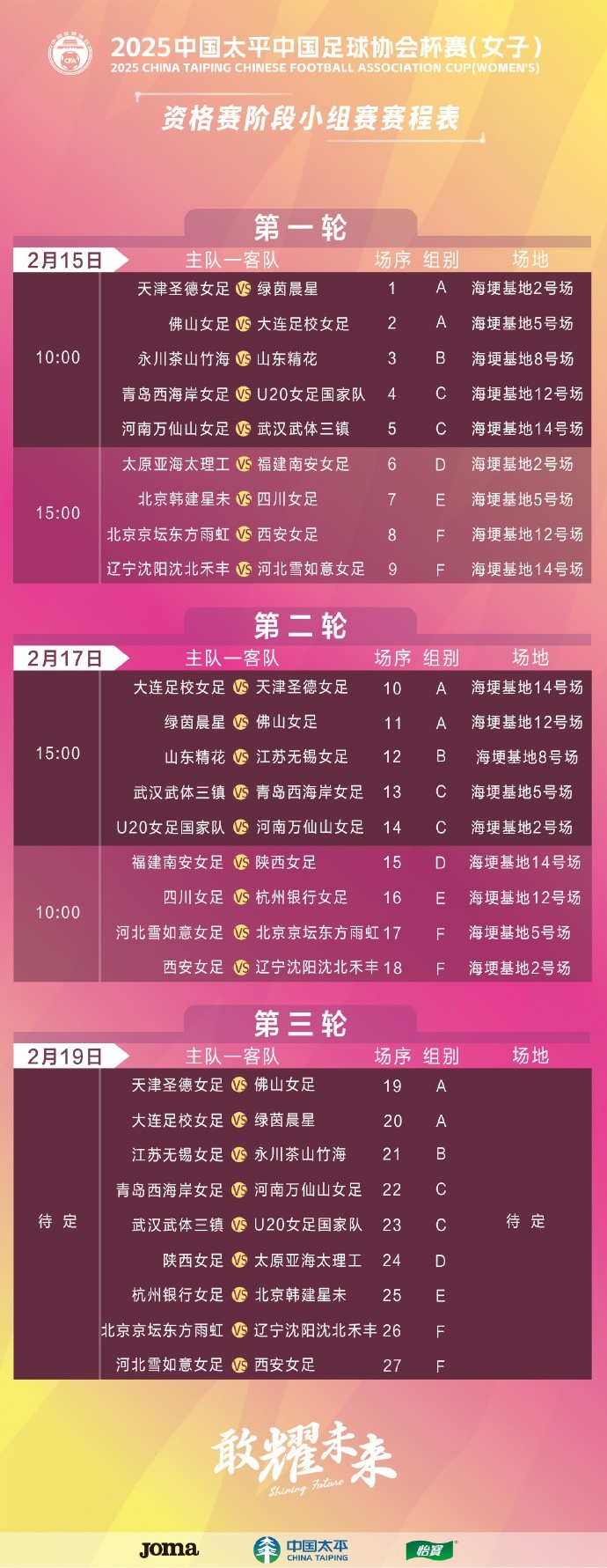  2025中國太平中國足球協(xié)會(huì)杯（女子）競(jìng)賽日程公布