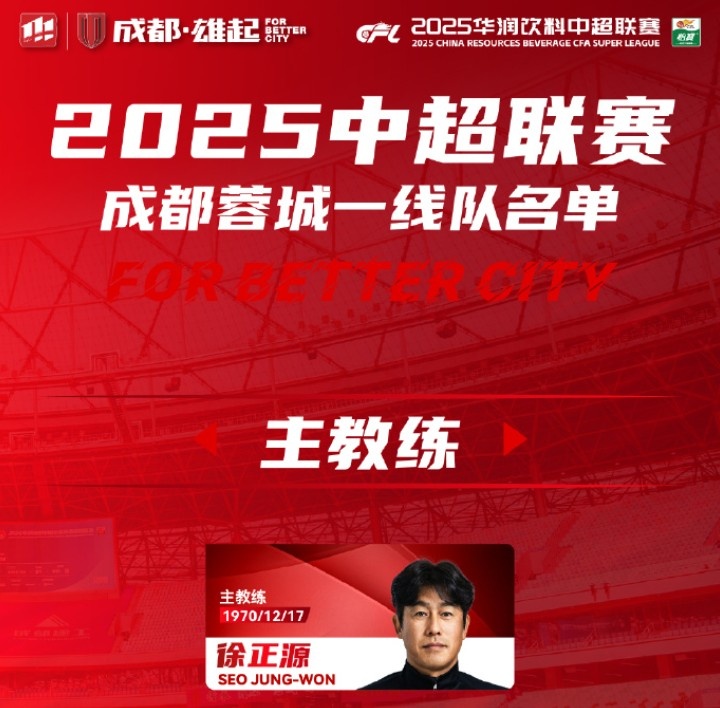  成都蓉城一線隊(duì)大名單出爐！