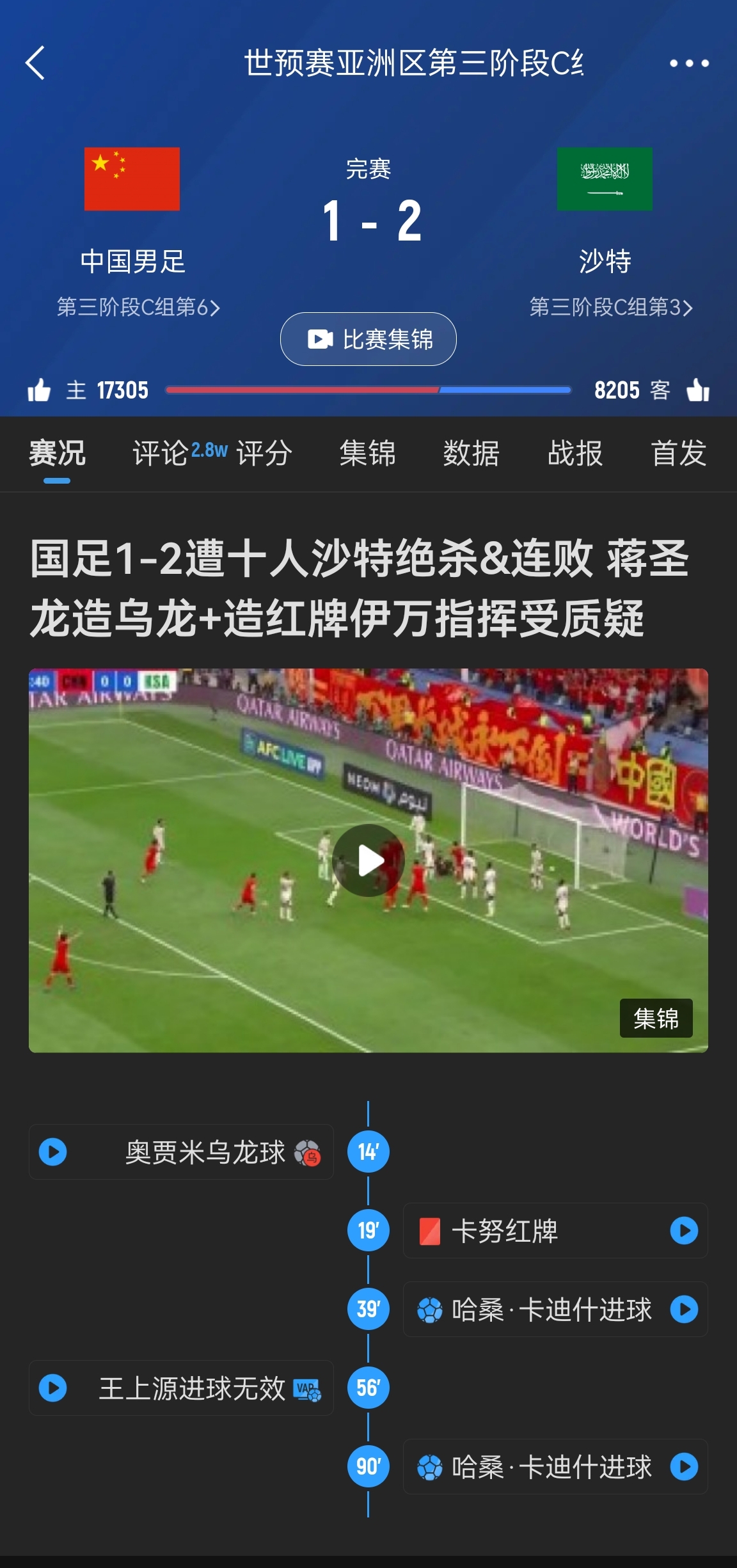  今天什么劇本？首戰(zhàn)沙特也是半場紅牌+蔣光太傷退，最后國足被翻